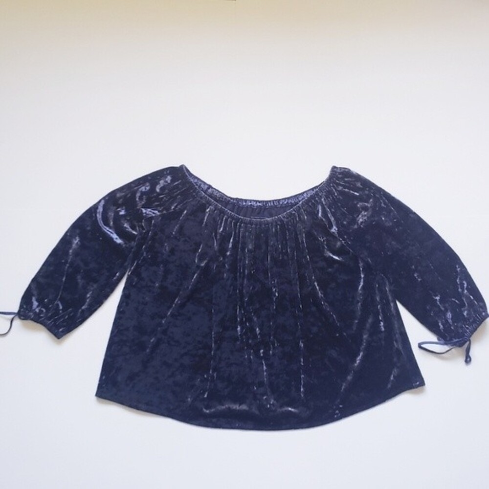 AEO Navy Blue Velvet Off the Shoulder Top - S|P - Picture 4 of 16